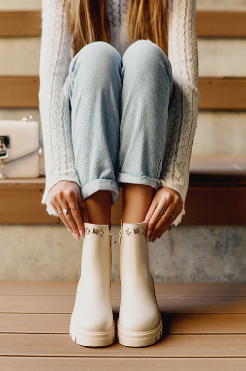 Jodhpur Boots Dámske kožené topánky s dekoráciami Svetelná béžová lobby