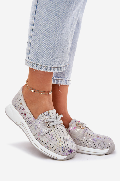 Semišové Polobotky Z Přírodní Kůže Na Platformě Artiker 56C2104 Šedé