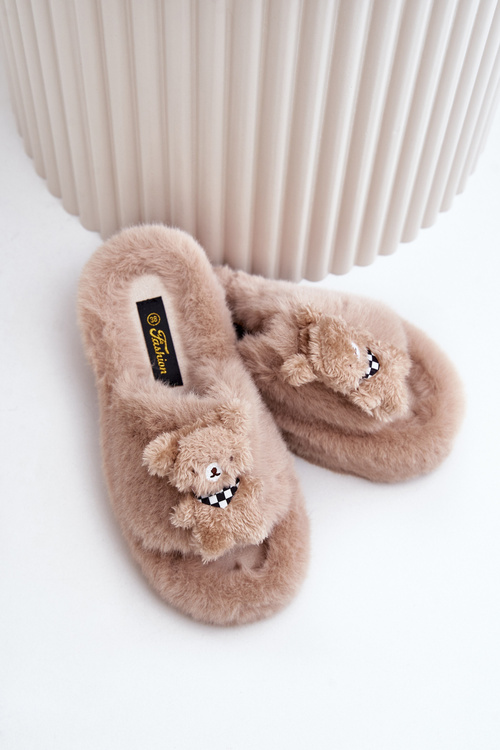 Dámské Kožešinové Pantofle S Medvídkem Béžové Romania