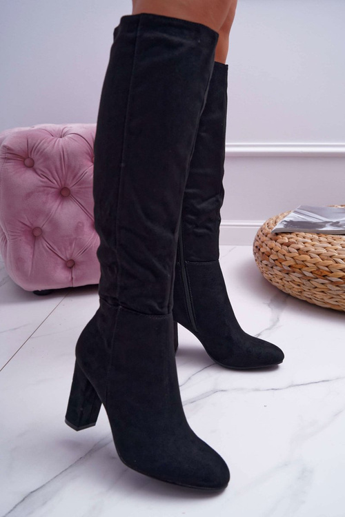 Dámské Kozačky Na Vysokém Podpatku Semišové černé Classy