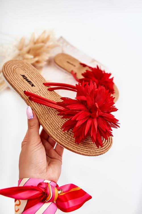 Žien flip -flops flip -flops s materiálnou dekoráciou Red Eviana