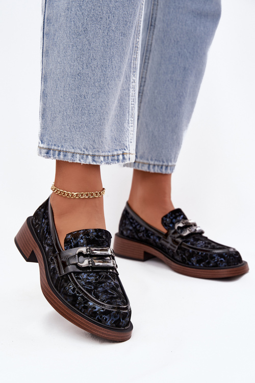 Kožené semišové dámske mokasiny s odlišným detailom D&A MR52-178 Čierne