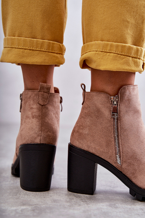 Semišové kozačky na vysokém podpatku s zipem béžove Sevione