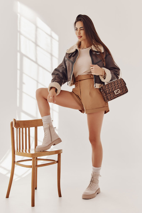 Dámské semišové boty se zavazováním Béžové Afra