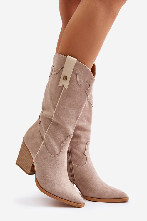 Zateplené Kovbojské Čižmy Na Opätku Eko Semišové Béžové Hanivin