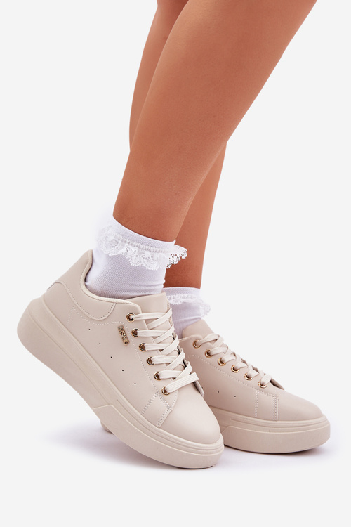 Dámské Sneakersy Na Platformě Eko Kůže Světle Béžové Lelandine