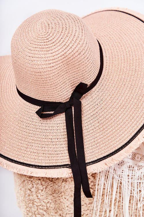 Dámsky klobúk s čiernym pásom ružová mady