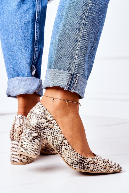 Lodičky Na Podpatku S Hadím Vzorem Lewski Shoes 2801 Zlaté