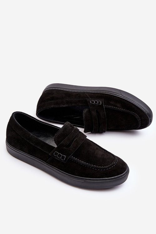 Mužské semišové polobotky Loafersy Zazoo 1574 Černé