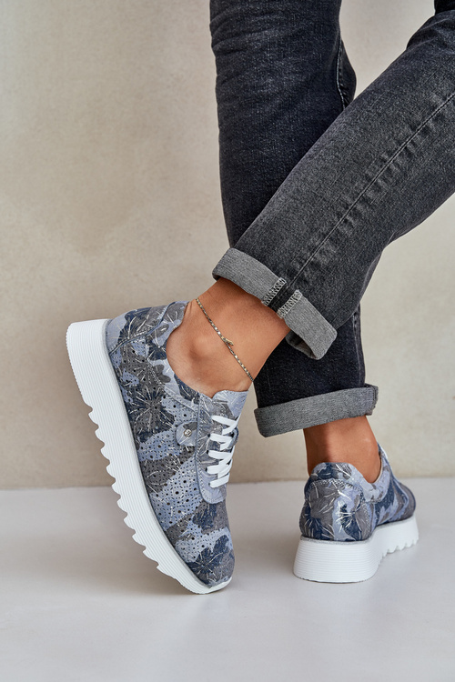 Semišové Vzorované Športové Topánky Na Platforme S Leskom D&A LR51-635 Modré