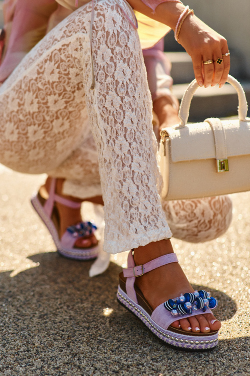 Dámské sandály na klíně a platformě s ozdobami S.Barski HY056 fialové