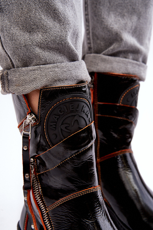 Dámske lakované kožené topánky s čiernymi posúvačmi Maciejka 06238-18