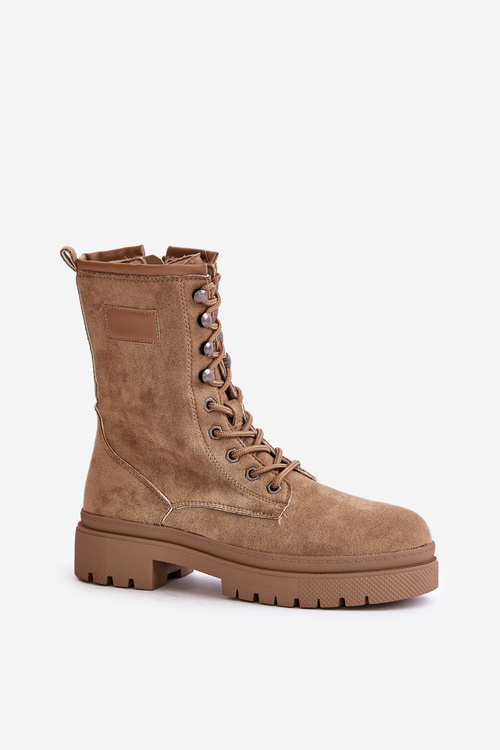 Dámské Botky Worker Na Zip Z Eko Semiše Tmavě Béžové Savalann