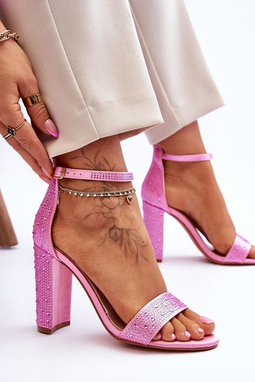 Dámské sandály na vysokém podpatku se zirkony Růžové Idealistic