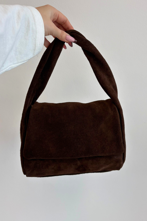 Kožená semišová kabelka čokoládová Monelle