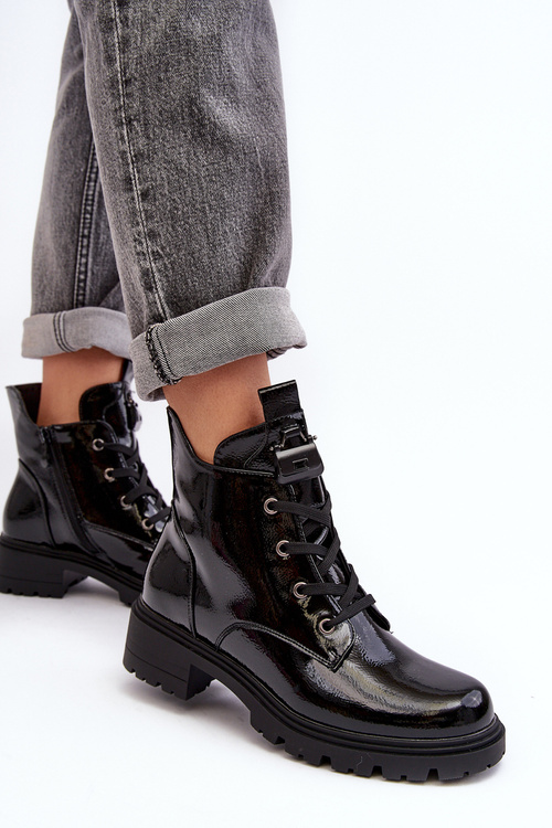 Lakové dámské boty na zip SBarski HY93-91 Černé