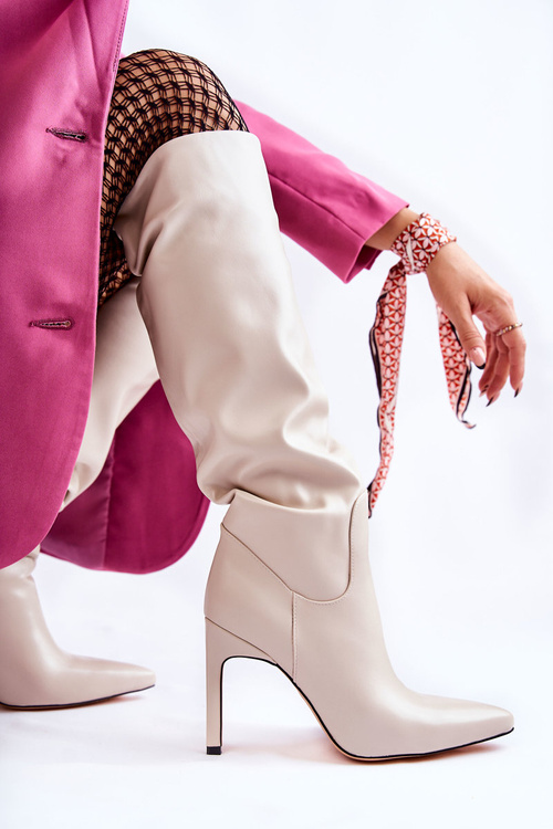 Kožené Holínky Na Jehlové Podpatky Béžový Rissa