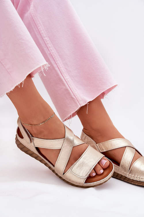 Kožené Dámske Sandále Na Suchý Zipper Maciejka L6848-25 Zlaté