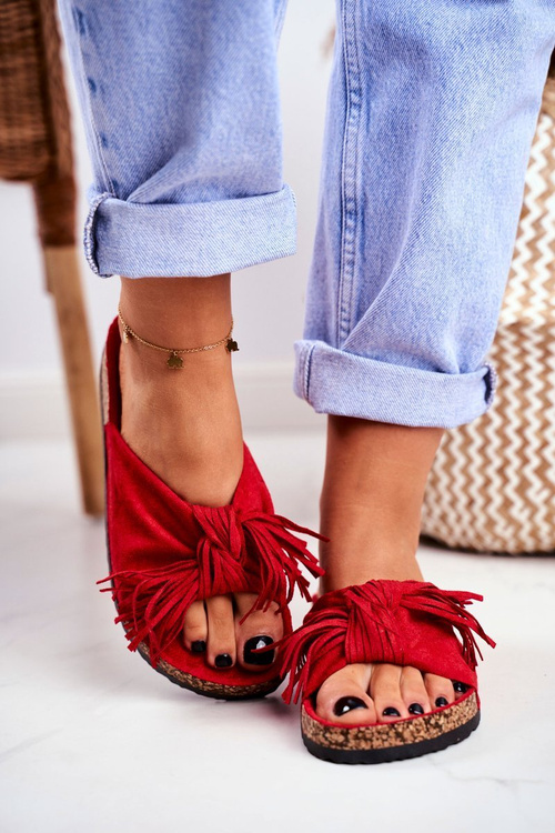 Dámské Červené Střapce Nazouváky Na Korku Marina