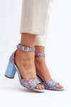 Sandále S Vysokým Pätkom V Modrej Farbe S Kvietkami Vitamella