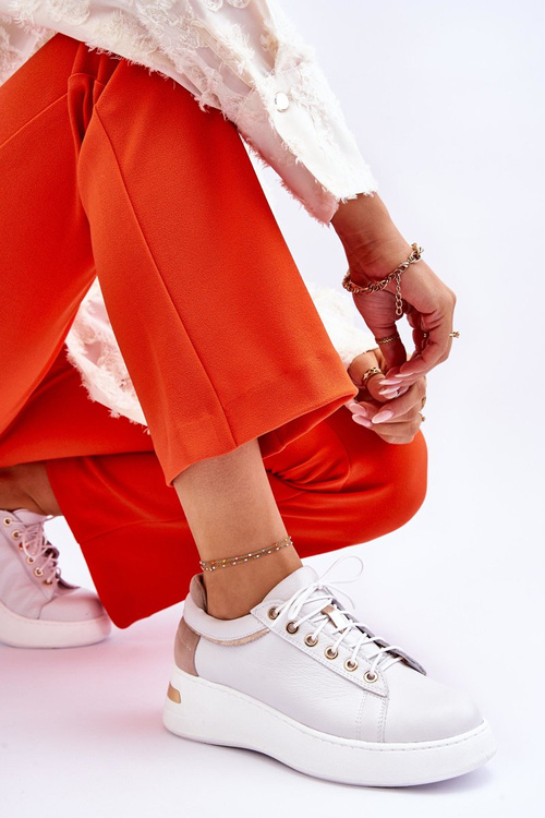 Dámske kožené športové topánky na platforme bieleho hladenia