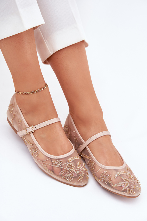 Síťované Baleríny S Vyšíváním A Ozdobou Béžové Tillilora