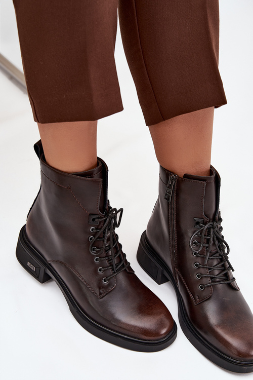 Dámské kozačky z pravé kůže na nízkém podpatku vyhřívané Vinceza 39955 čokoládové