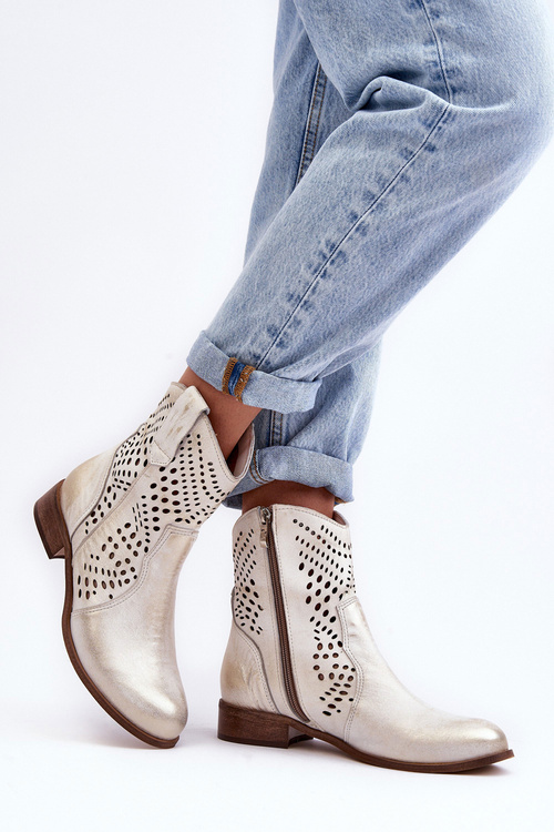 Zazoo 3305/2 Dámské Kožené Korzetové Botky Kowbojky Zlaté