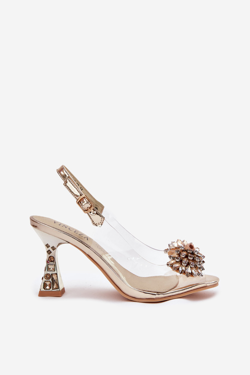 Priehľadné Sandále Na Opätku S Kryštálmi Vinceza 70116 Zlaté