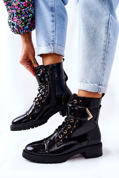 Zateplené Lakované Boty Černé Colira