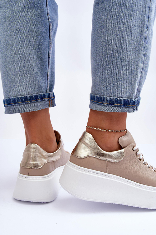 Dámské kožené sportovní boty na platformě Bežové Lemar 10150