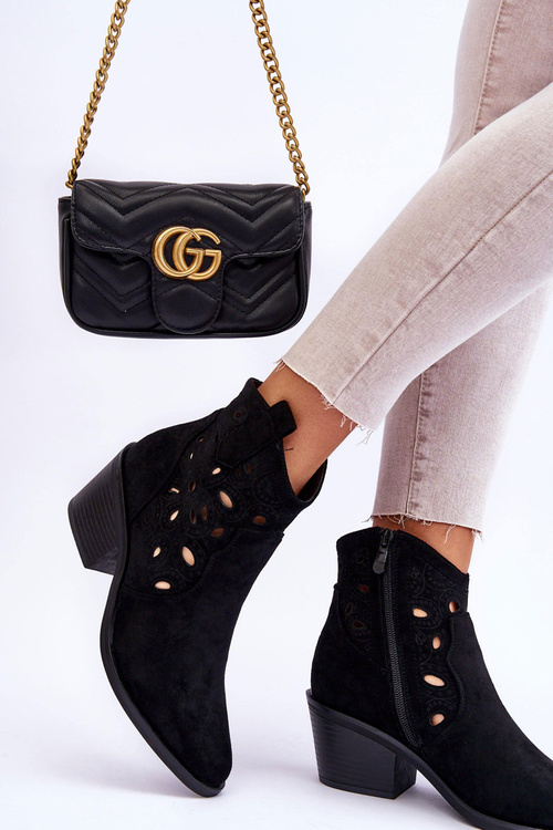 Dámské semišové perforované botky cowboy černé S.Barski HY42-086