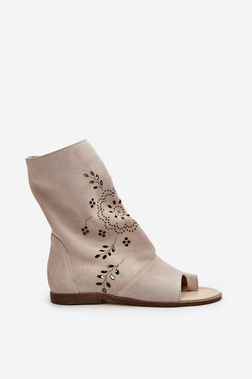 Zazoo 3437 Dámské Semišové Sandály S Hřbetem Na Zip Světle Béžové