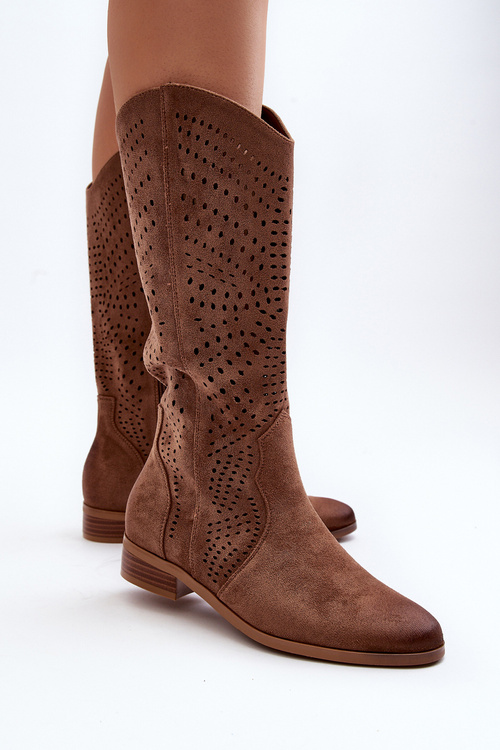 Hnedé čipkované topánky po polovicu lýtka Kleorelia