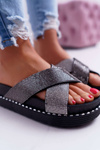 Dámske čierne papuče s kryštálmi Belmondo
