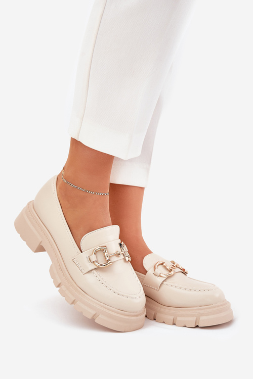 Dámské Mokasíny Eko Kůže Se Zlatým Detalem Béžové Ravalissea