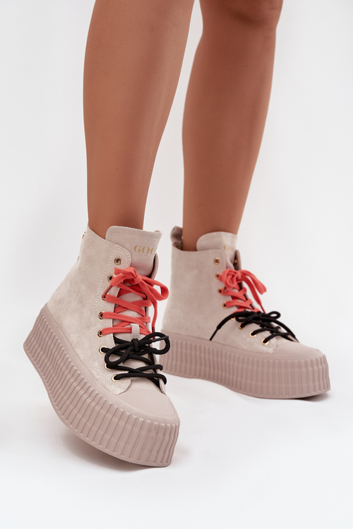 Semišové zateplené dámske tenisky na hrubej platforme GOE SS2N4047 béžové