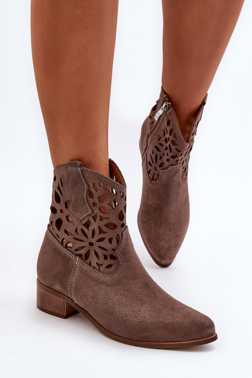 Nízko -ukoliteľné kovbojské topánky s nízkym semišom Zazoo 3404 béžou