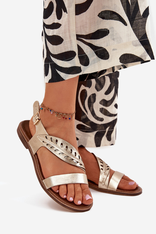 Dámské kožené sandály na plochém podpatku Zazoo 3688 zlaté