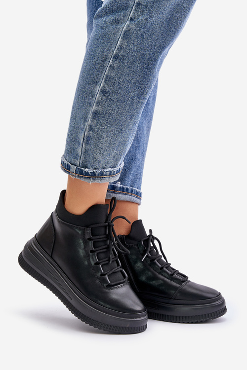 Lehké Kožené Sportovní Boty Na Platformě Artiker 55C1041 Černé