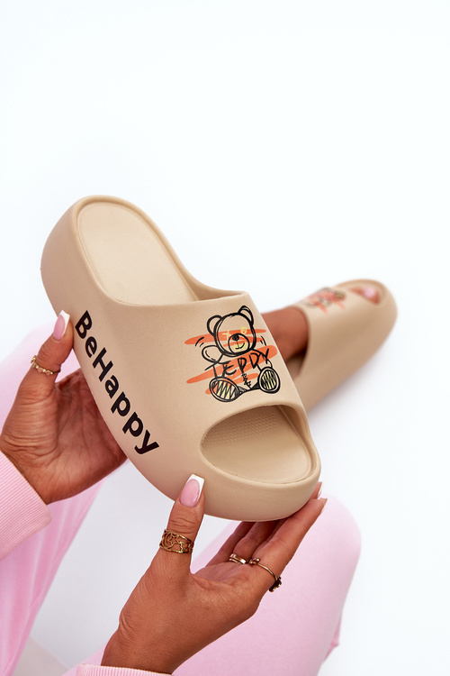 Ľahké Dámske Šľapky Na Hrubej Podošve S Plyšovým Medveďom Tmavobežové Serefina