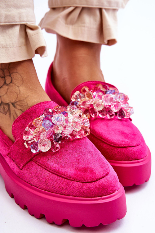 Dámske mokasíny na platforme s dekoráciami Fuksja Brenda