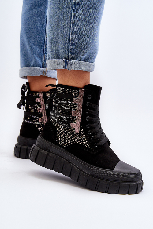 Vysoké dámske tenisky na masívnej platforme čierne Wonise