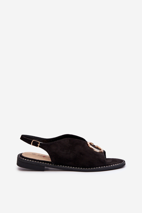 Elegantné dámske sandále s ozdobou z eko-zamšu S.Barski KV27-058 Čierne