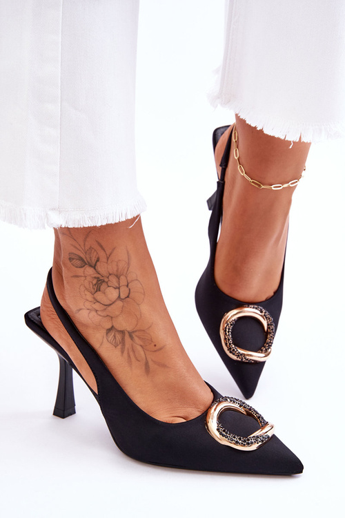 Módne vysoké podpätky s ozdobou a zirkónmi čierna Alexia