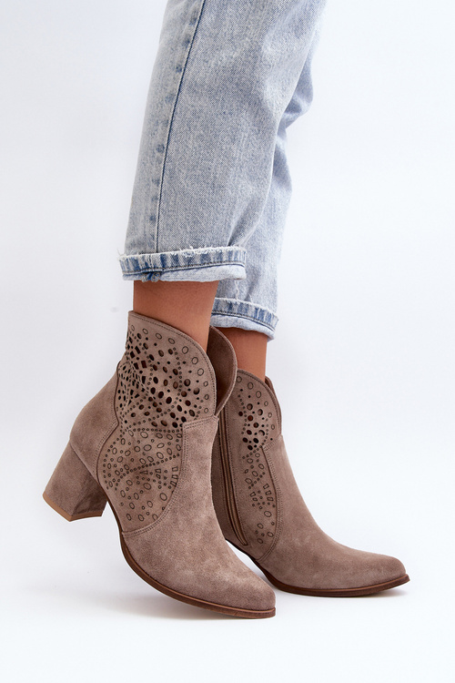 Dámské kozačky na podpatku z semiše béžové Zazoo 3166/P