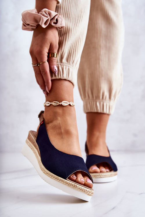 Dámske klinové sandále Veľká hviezda JJ276046 Navy Blue
