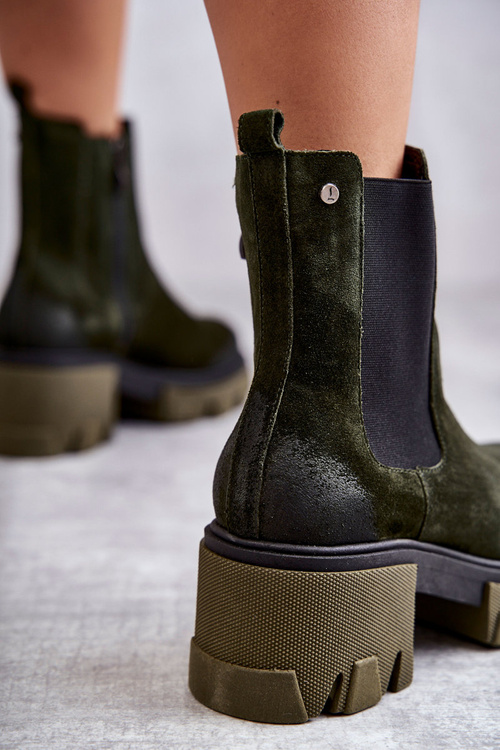 Dámske semišové topánky na platforme Khaki lemar Hilde