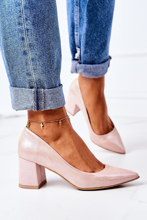 Saténové Lodičky Na Podpatku Lewski Shoes 2801 Růžové