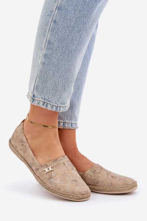Elegantné Zamszové Espadrilky S Kvetmi Dámske Béžové Zazoo 10177